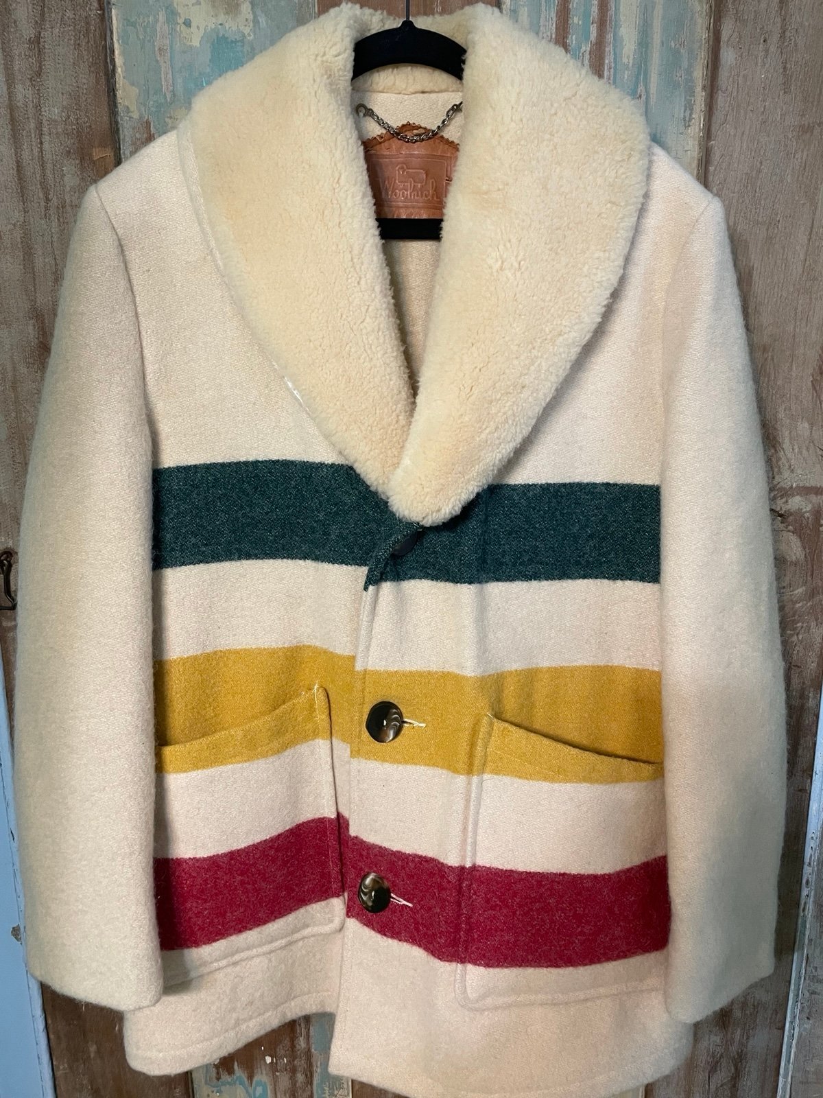 Woolrich Blanket Coat with Shearling Collar