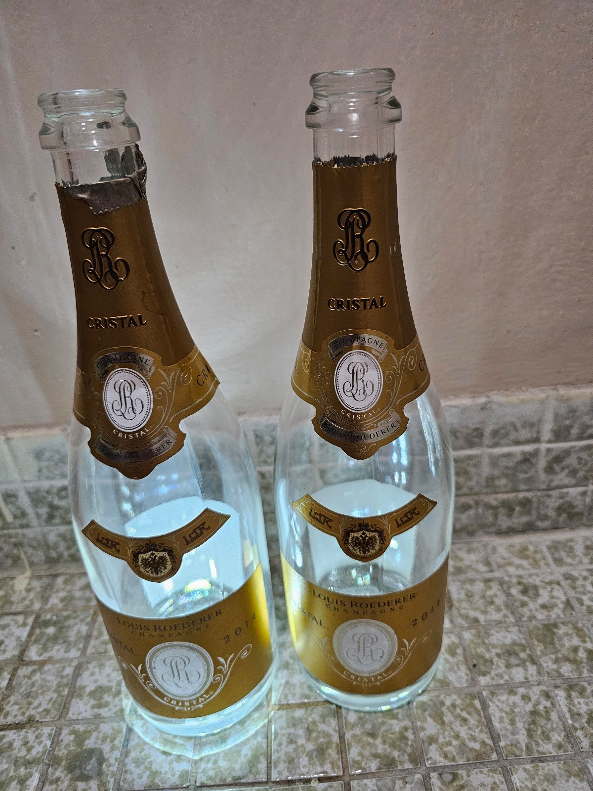 Empty cristal champagne bottle
