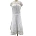 BRIDAL 22W Plus White Embroidered Illusion hort Sleeve Belted Midi Dress NEW R2