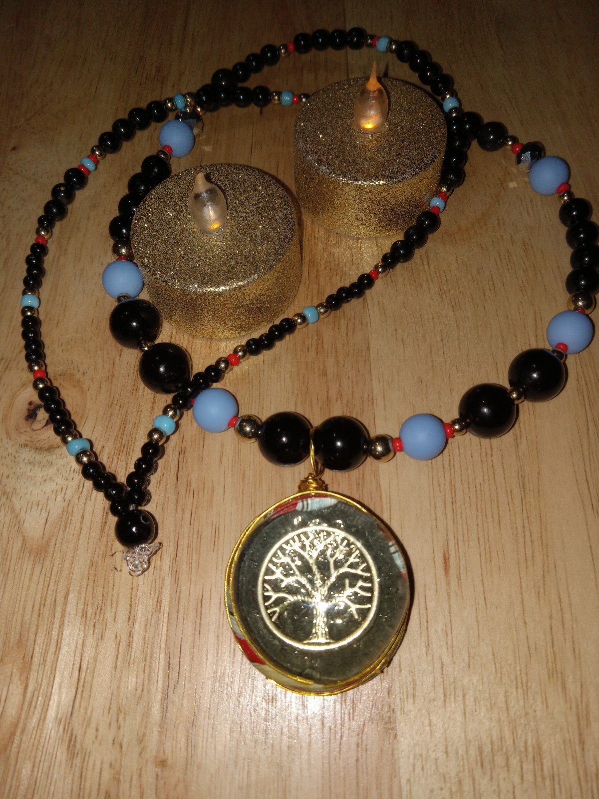 Tree of life emblem on a acrylic beaded necklace
