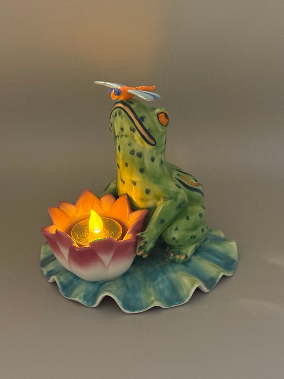 Lynn Chase Designs Frog & Dragonfly Porcelain Orchids Only Votive Candle Holder