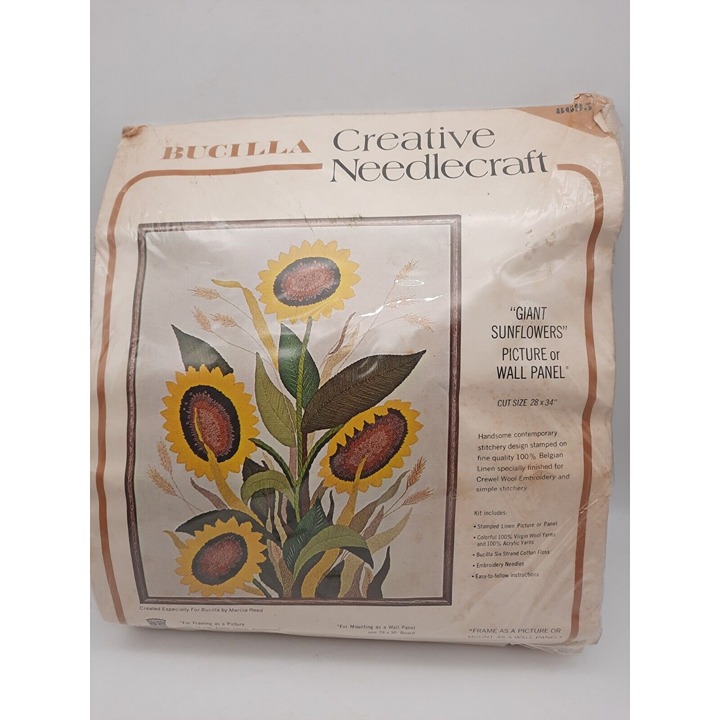 Vintage MCM Bucilla Creative Needlecraft Giant Sunflowers Stitchery Kit NOS USA