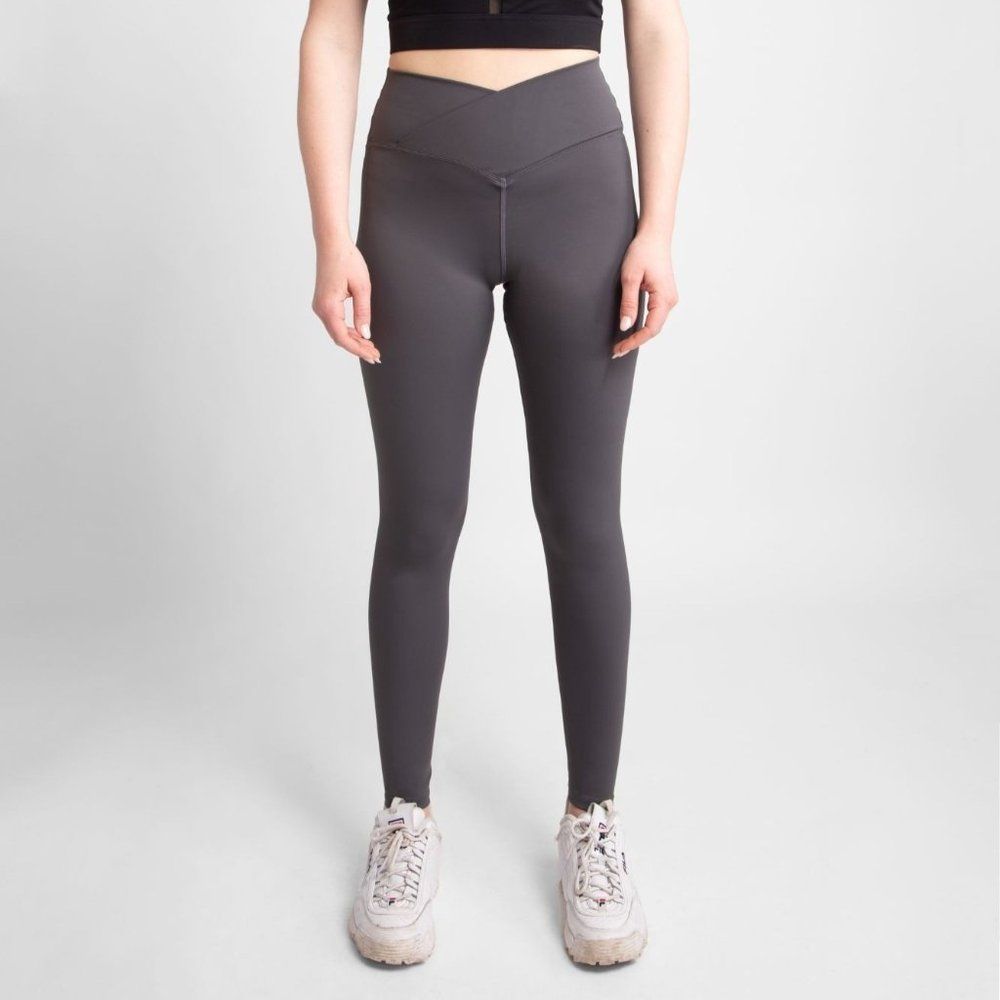 WOMENS CHARCOAL GRAY CROSSOVER HIGH-RISE TIGHTS/LEGGINGS NWT - SZ:M/L