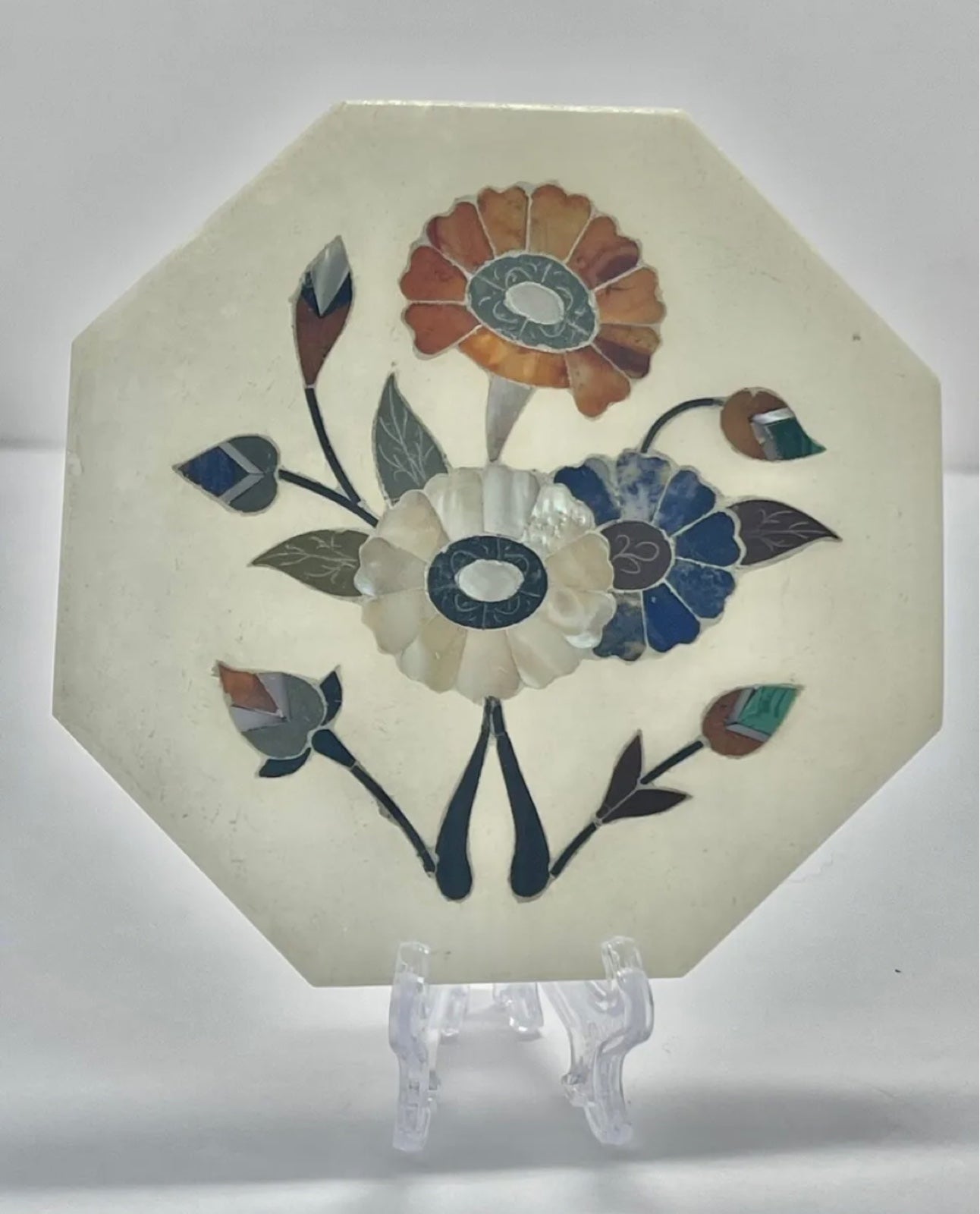1920s Pietra Dura 4 Coasters Mid Century Mother Of Pearl Inlay Design Florence