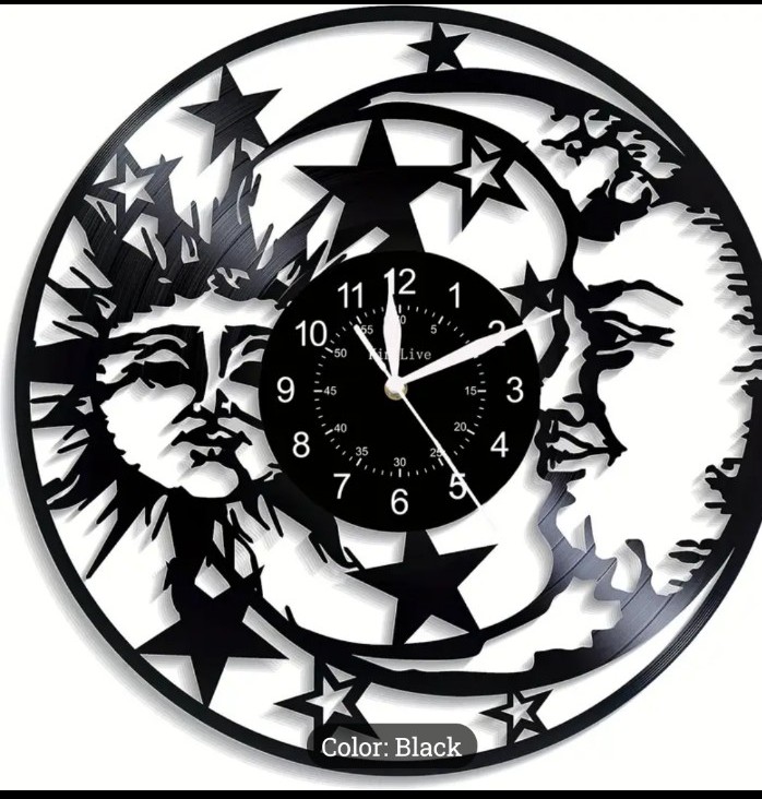 NEW! Sun and moon black iron wall clock