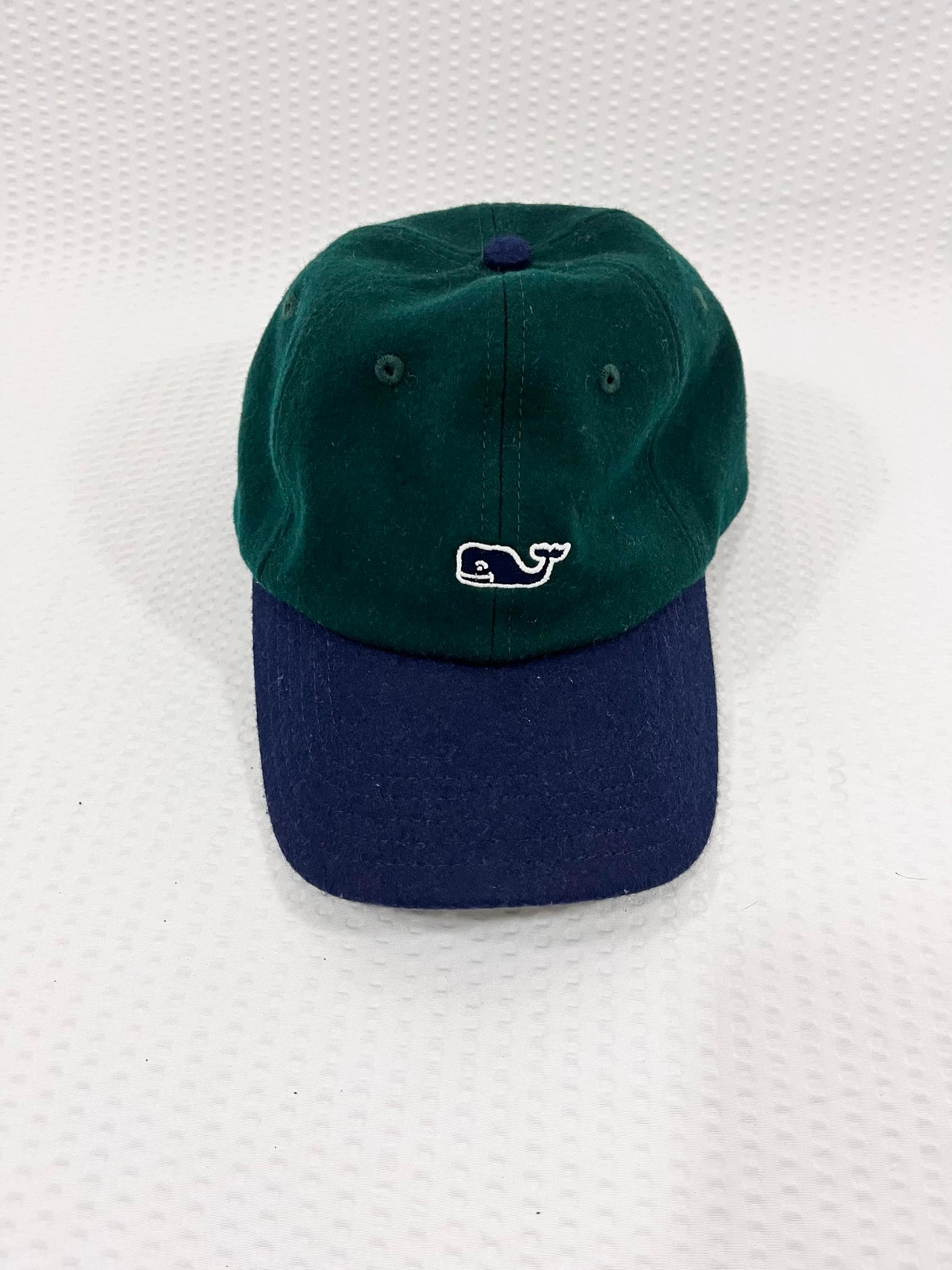 Hat Green Navy Leather Adjustable Strap Wool Blend Men Cap EUC - vineyard vines