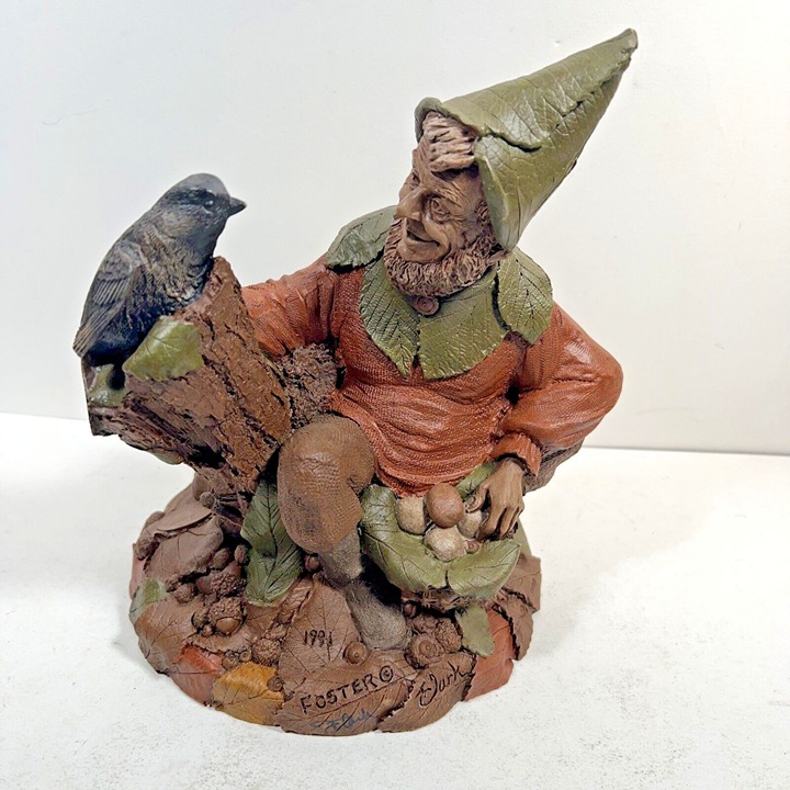 1991 Signed Tom Clark Gnome Foster Figurine Cairn w/ Bird #21 Figurine 8.5” Tall