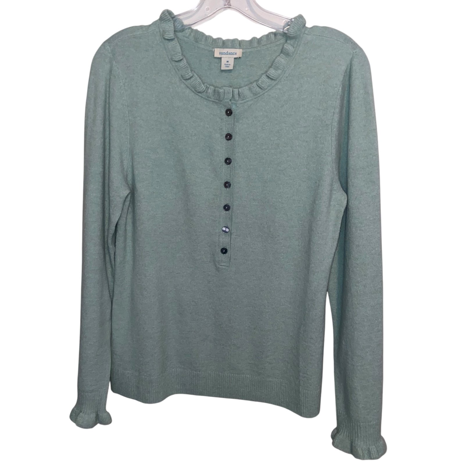 Sundance Aileen Sweater Womens Medium Ruffle Wool Cashmere Blend Forest Fairy Go
