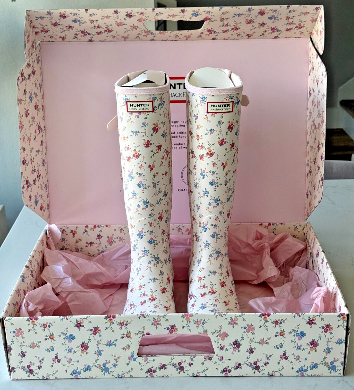LoveShackFancy x Hunter Original Tall Rain Boots Women’s Size 8 Floral Collab