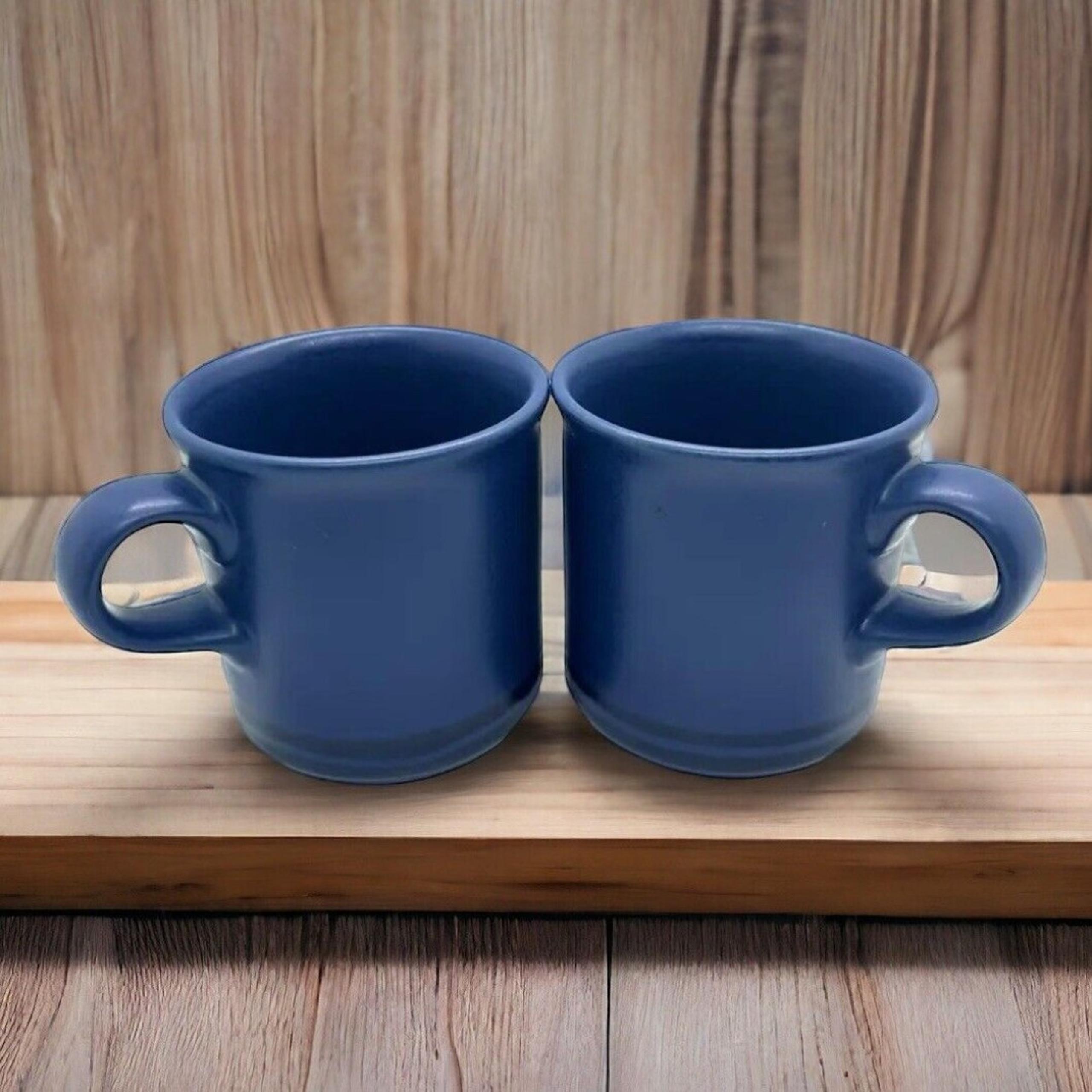 Pfaltzgraff Vintage *Morning Light* Cobalt Blue Mugs Black Bands Set of 2