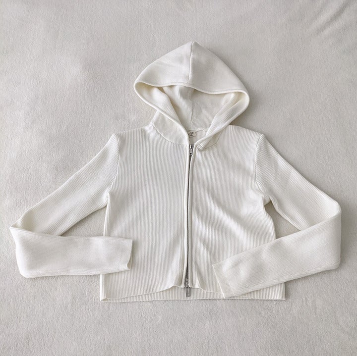 Clothes - Sweater - Brandy Melville Women's White Arden Knit Hoodie Sweater