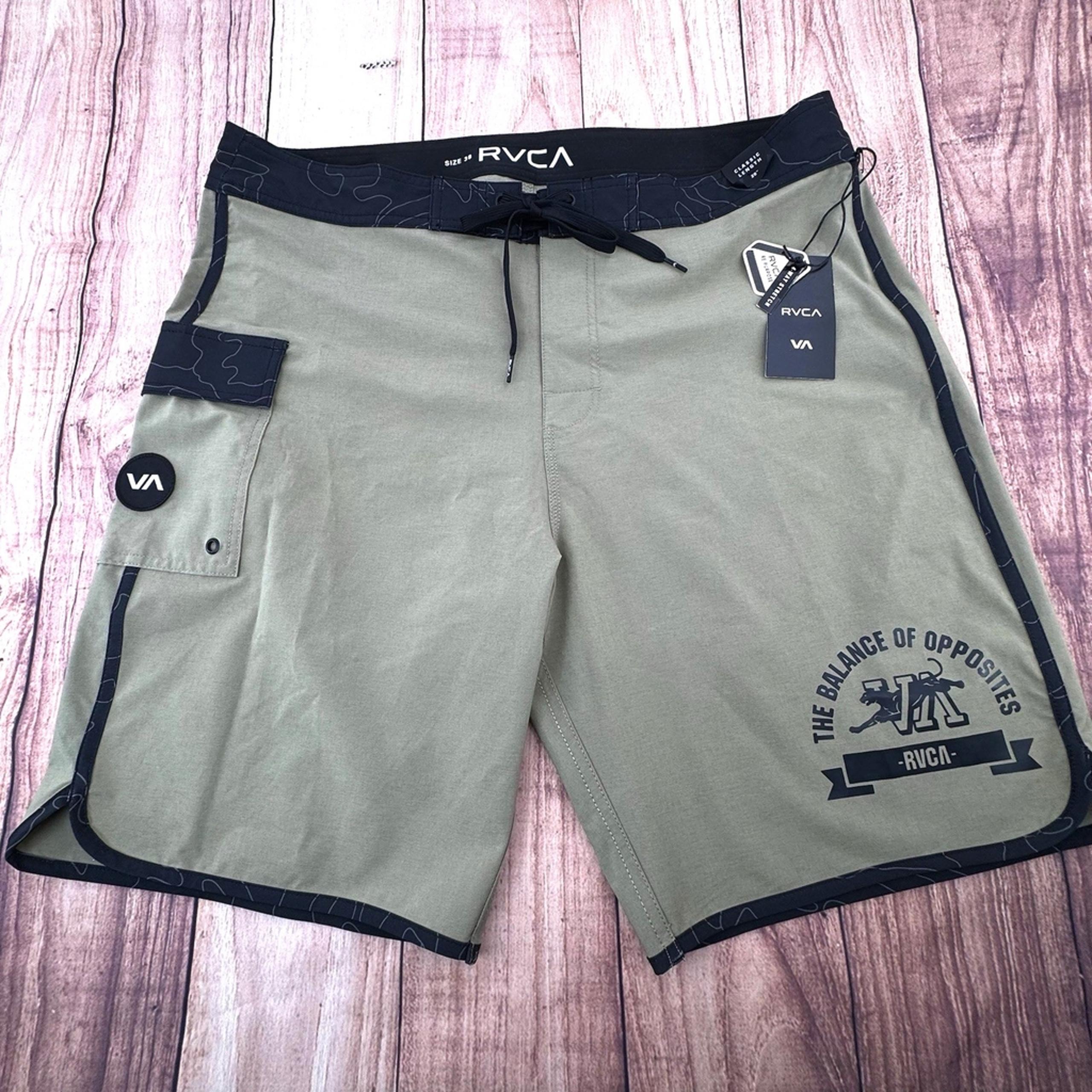 RVCA Board Shorts Performance Stretch Swim Surf Trunk Olive / Black 38 NWT