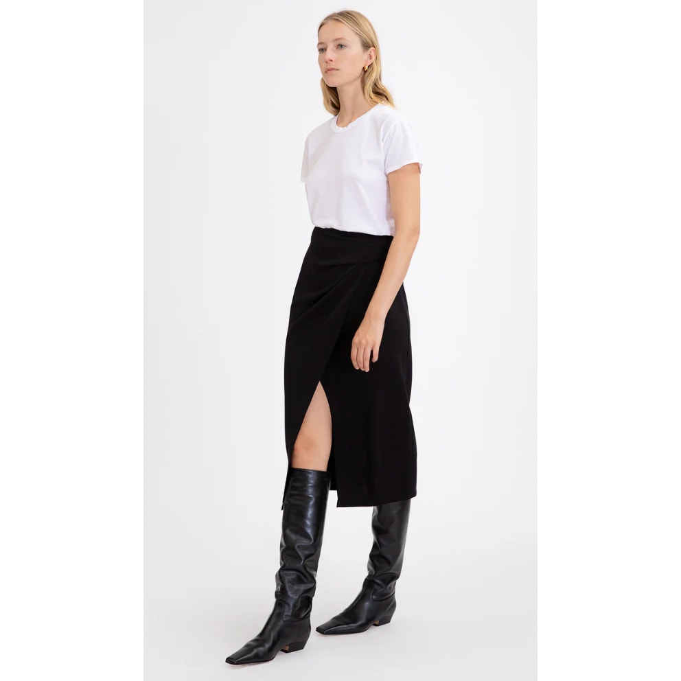 One Grey Day Black Ribbed Knit Wrap Midi Pencil Skirt Size M NWT
