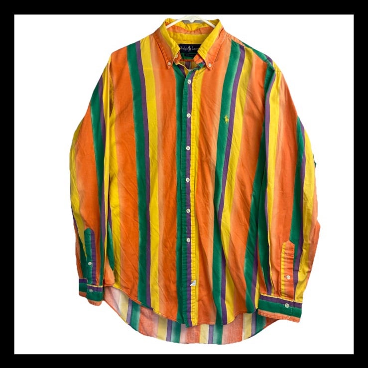 Vtg Polo Ralph Lauren Men’s Large Button Down Shirt Long Sleeve Pastel Rainbow