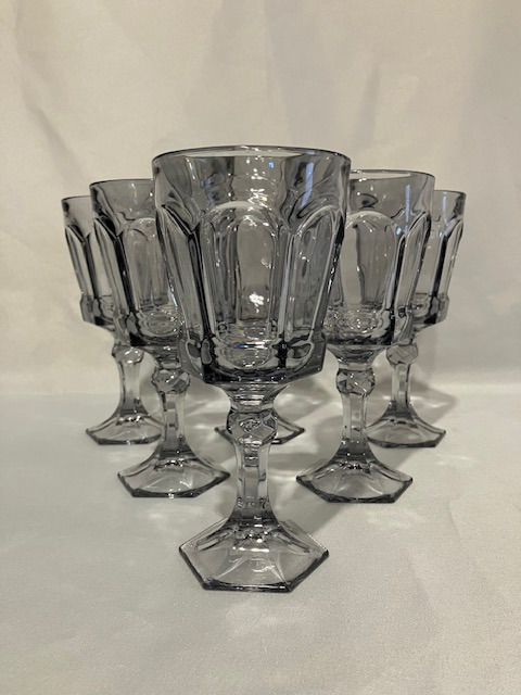 Virginia Light Blue by Fostoria - Six Vintage Heavy Pressed Water Goblets