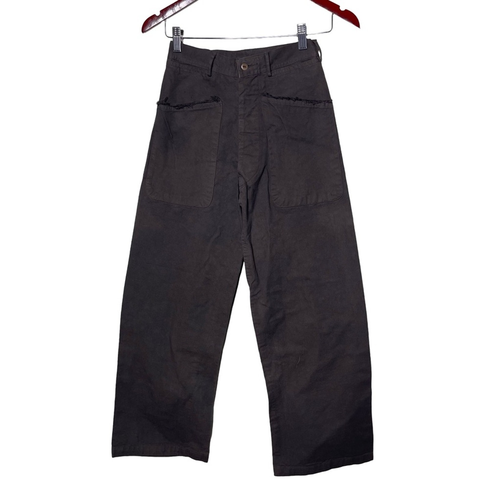 As Ever NYC Brancusi Pant in chocolate Canvas cotton high rise flare leg 24