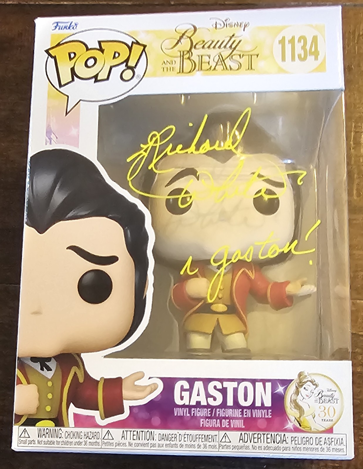 Richard White signed Gaston Disney Beauty and the Beast Funko Pop #1134 with Gas