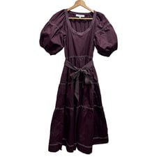 Sofie The Label Maxi Dress S Brown Belted Pockets Balloon Sleeve Peasant Hippie