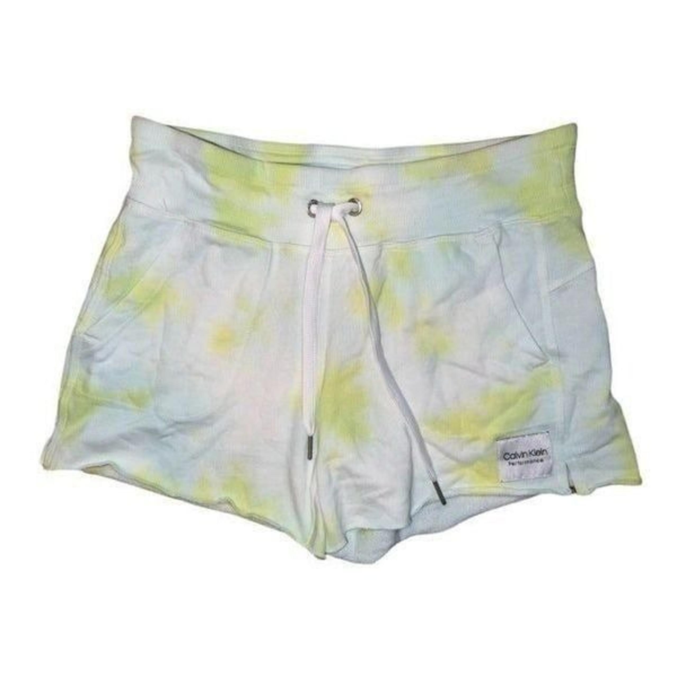 Calvin Klein Performance Yellow Blue Tie Dye French Terry Shorts Women's XL NWT