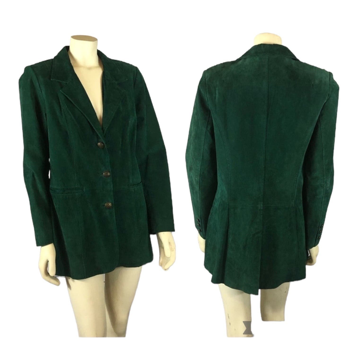 American Vintage Retro Green Suede Leather Car coat 3 Button closing size medium