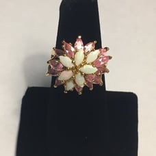 Marquise Opal & Cubic Zirconia Ring Sterling Silver Gold Overlay Size 7.75