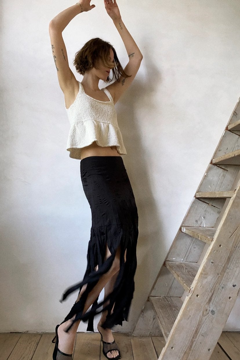 New Zara Wrinkle Effect Fringe Skirt SM