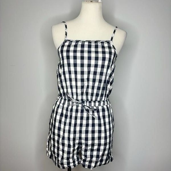 Ci sono- Blue & White Gingham Romper w/ Pockets