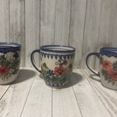 3 Polish Pottery Coffee Mug 12 Oz. Floral Poppy Unikat Signature Pattern