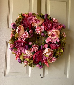 New Artificial Peony Flower Wreath 19Inch Vintage Blooming Silk Peonies.