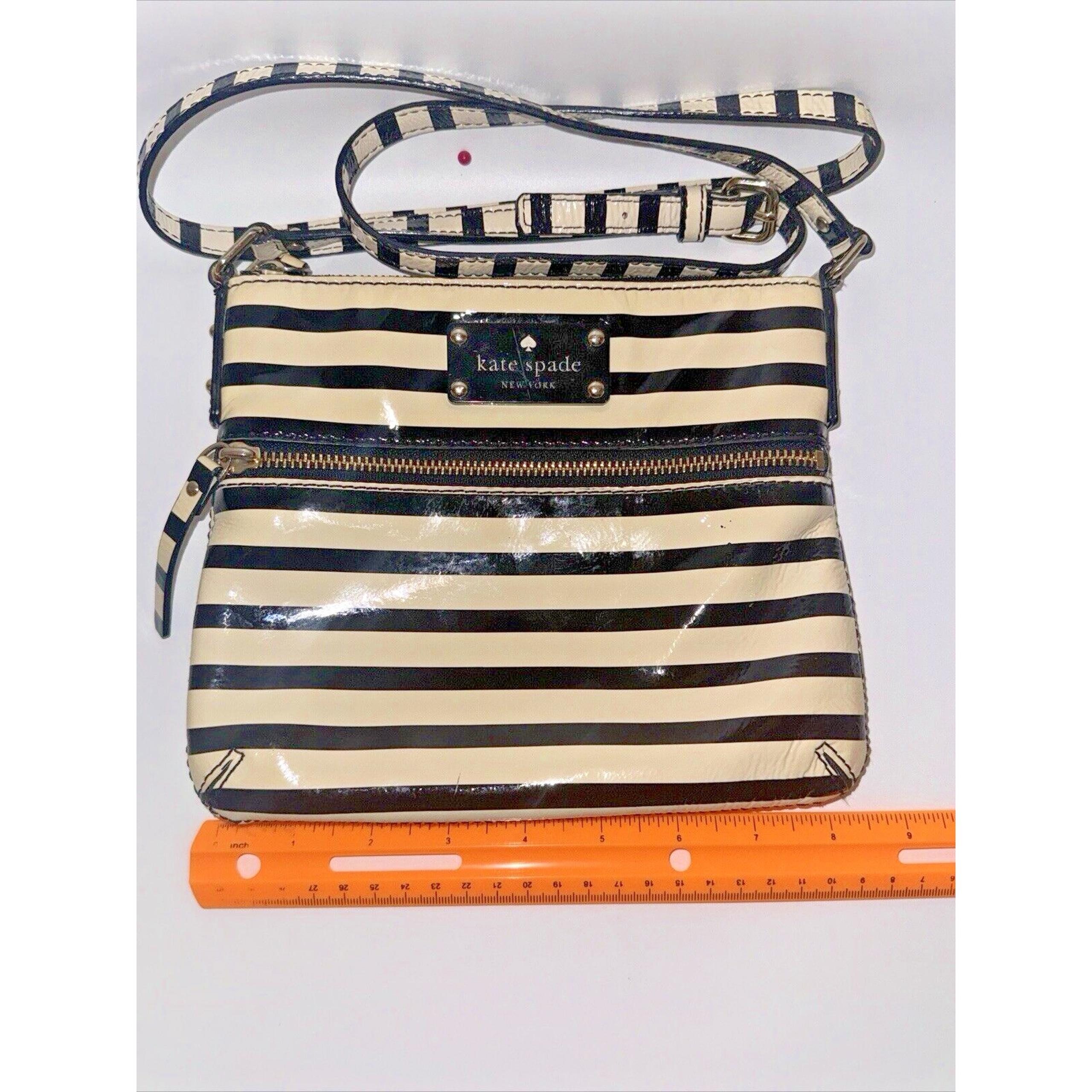 Kate Spade Flicker Tenley Crossbody Purse Bag Black Cream Stripe Patent Leather