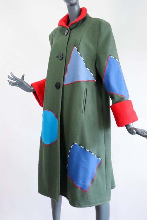 Colorblock Wool Coat Edgy Jacket Colorful Oversized Patchwork Appliqués