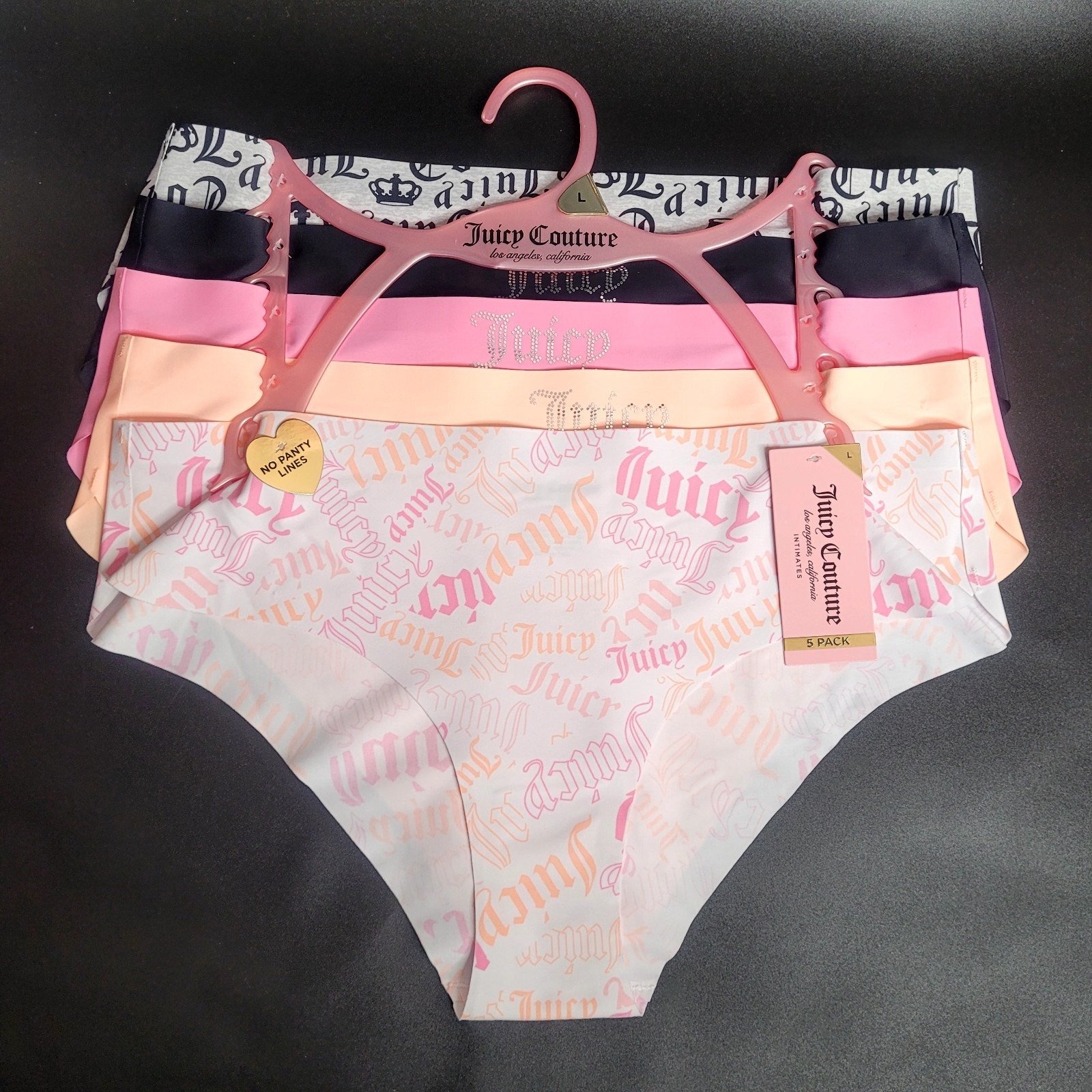 Juicy Couture 5 Pack Petal Pink Mango Orange Seamless Panty Set Size Large NWT