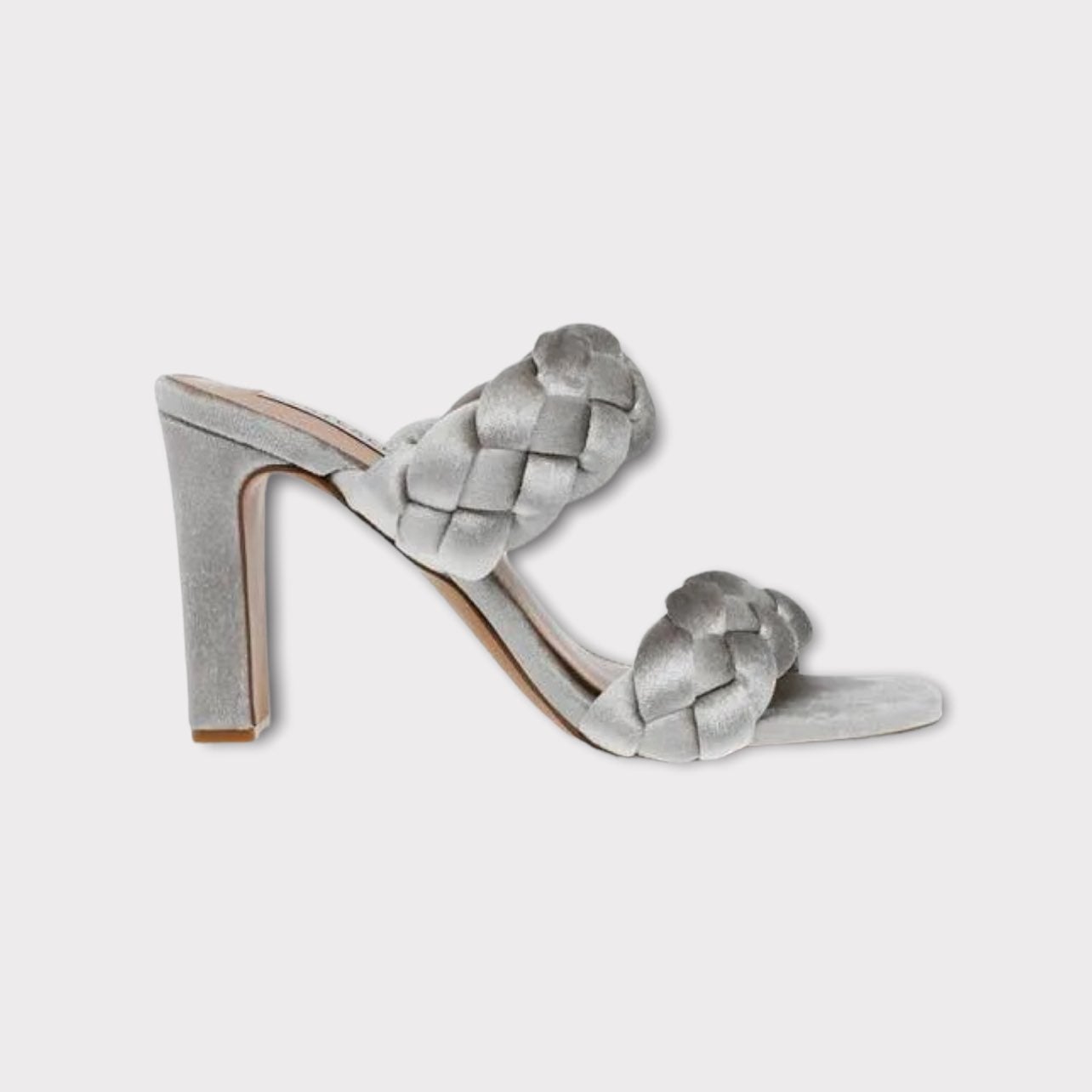 Steven New York Silver Jeanie Braided Strap Velvet Block Heels