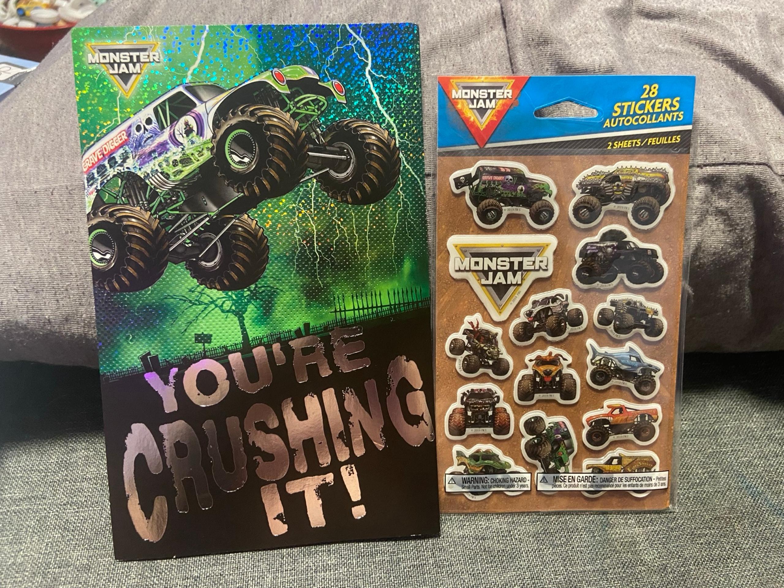 Lot Of 2. Monster Jam Birthday Card & Stickers. 28 Stickers 2 Sheets. NEW