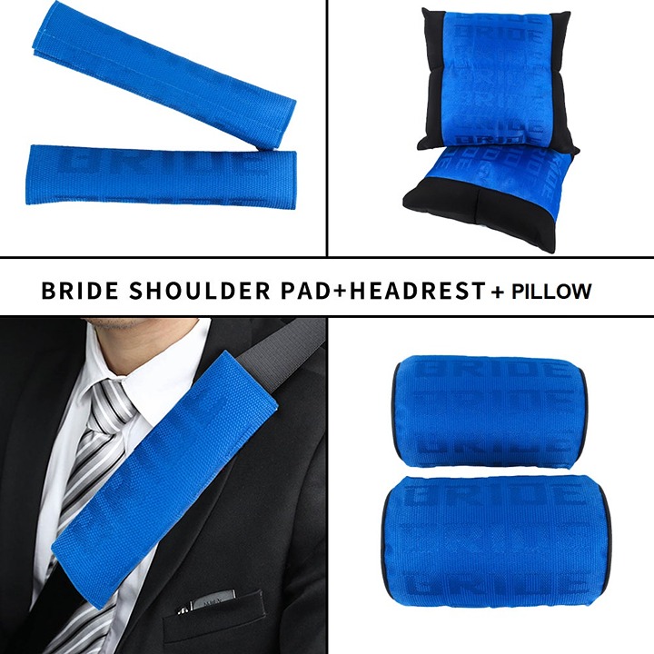 BRIDE FABRIC BLUE HEADREST+SHOULDER PAD+PILLOW