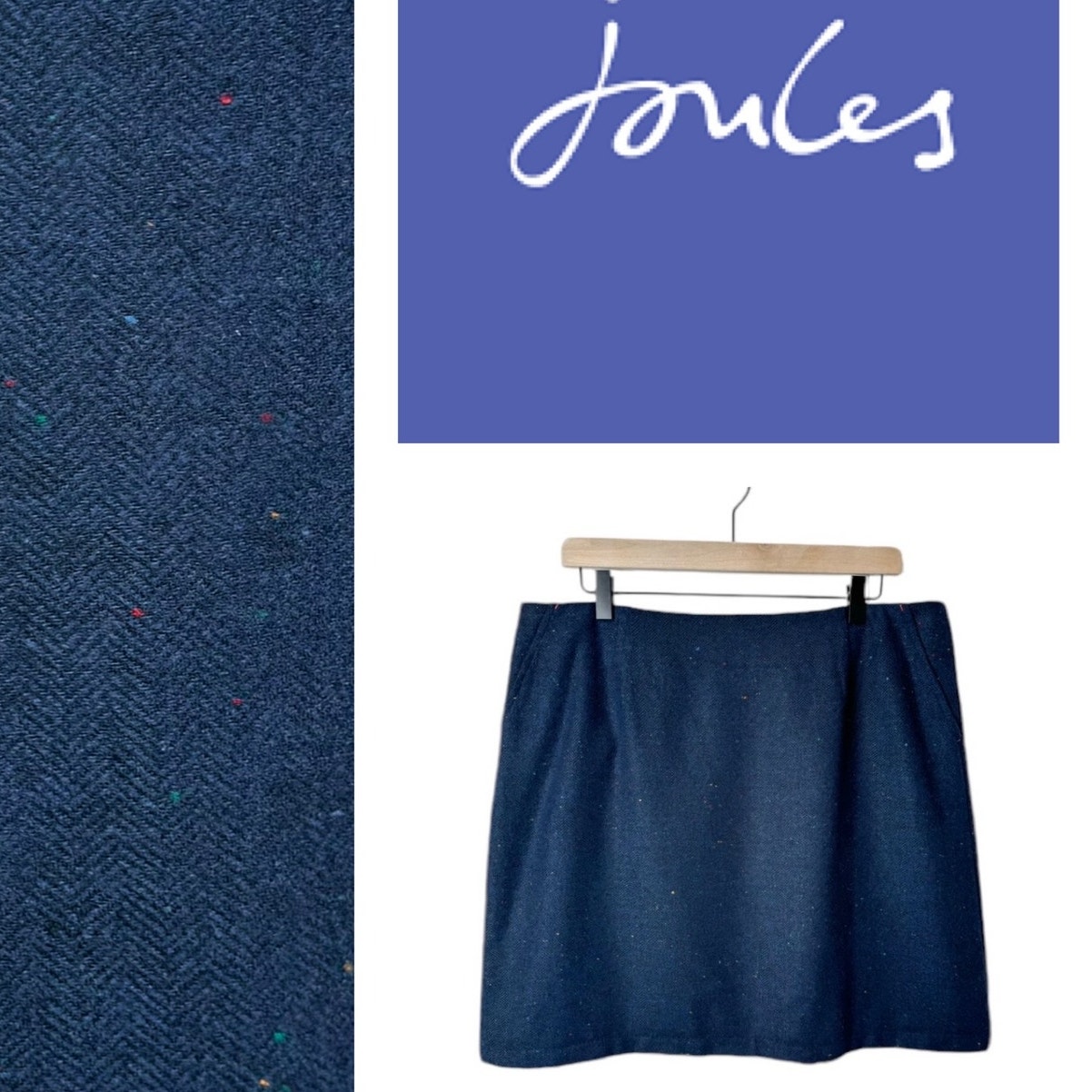 Joules Women's Hannah Tweed Navy Confetti Knee Length Straight Skirt Size 12
