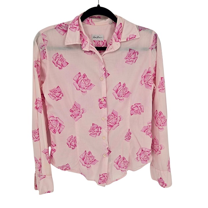Robert Friedman womens size medium pink floral button up long sleeve cotton