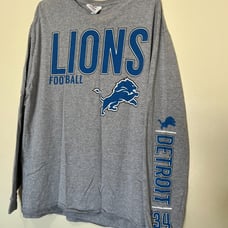 Vintage Mens XL Gray Spell Out Detroit Lions Football Long Sleeve T-Shirt
