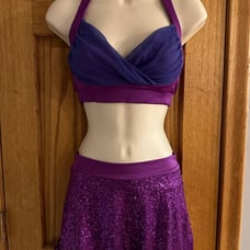 THE LINE UP PRO CHEER DANCE NFL NBA NHL Purple Sequin Audition Costume 2pc Small