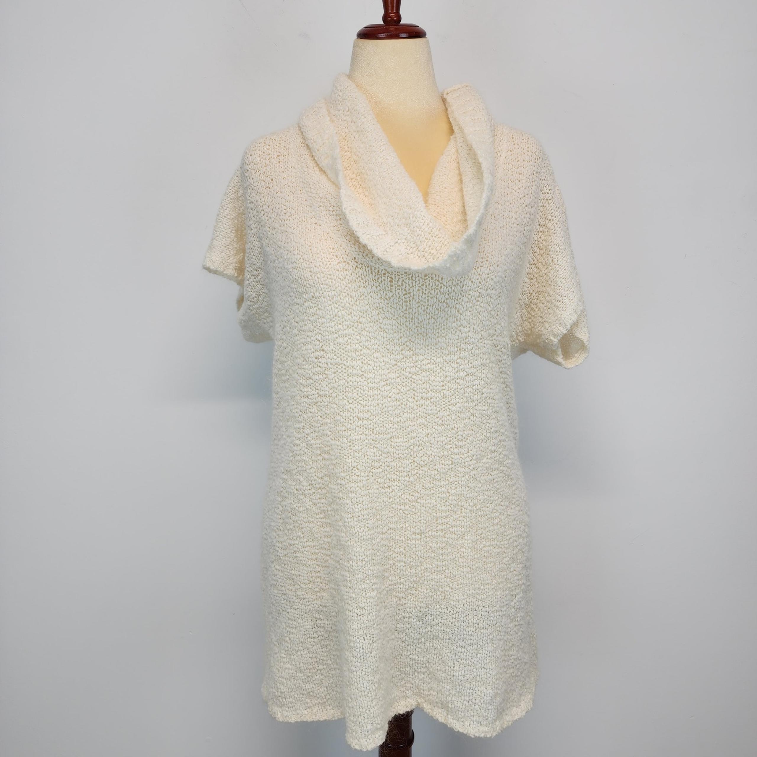 New York & Company Cowl Tunic Sweater Womens Large Cream Mohair Wool Chunky Knit
