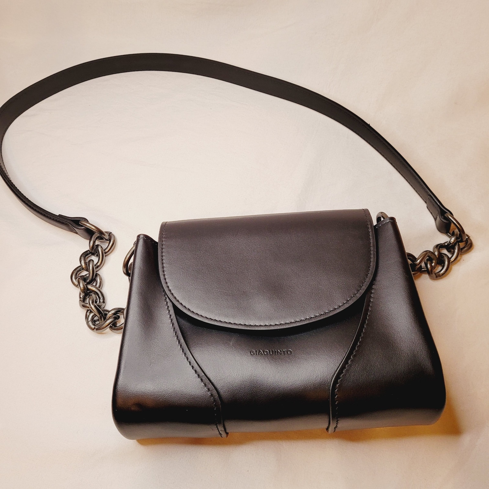 New Giaquinto Bea black Italian leather chain strap square crossbody bag