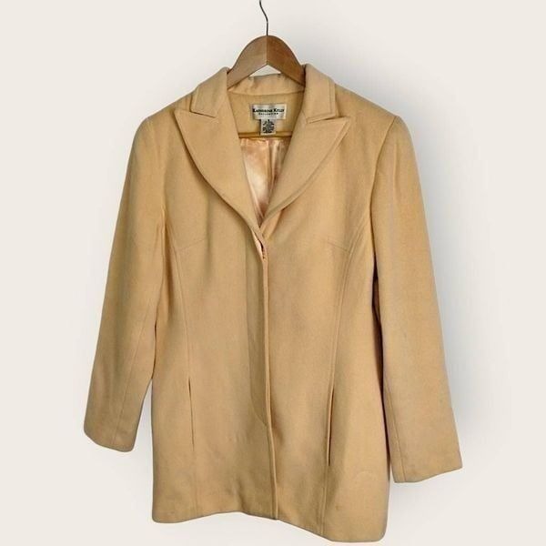 Katherine Kelly Womens Sz 8 Wool Cashmere Blend Coat Yellow Carcoat Peacoat Vtg