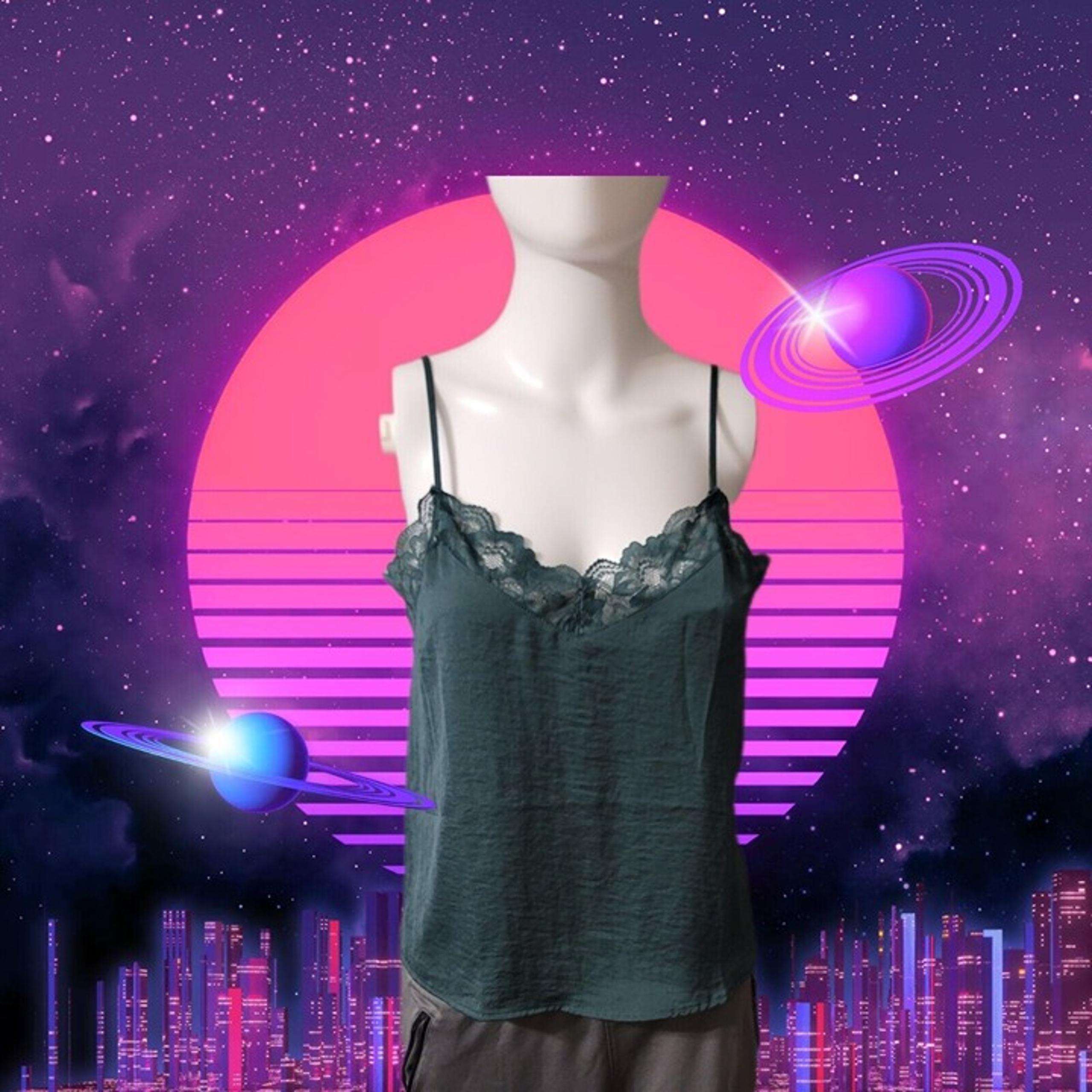 Pink Rose Green Sleeveless Camisole Size M Adjustable Straps