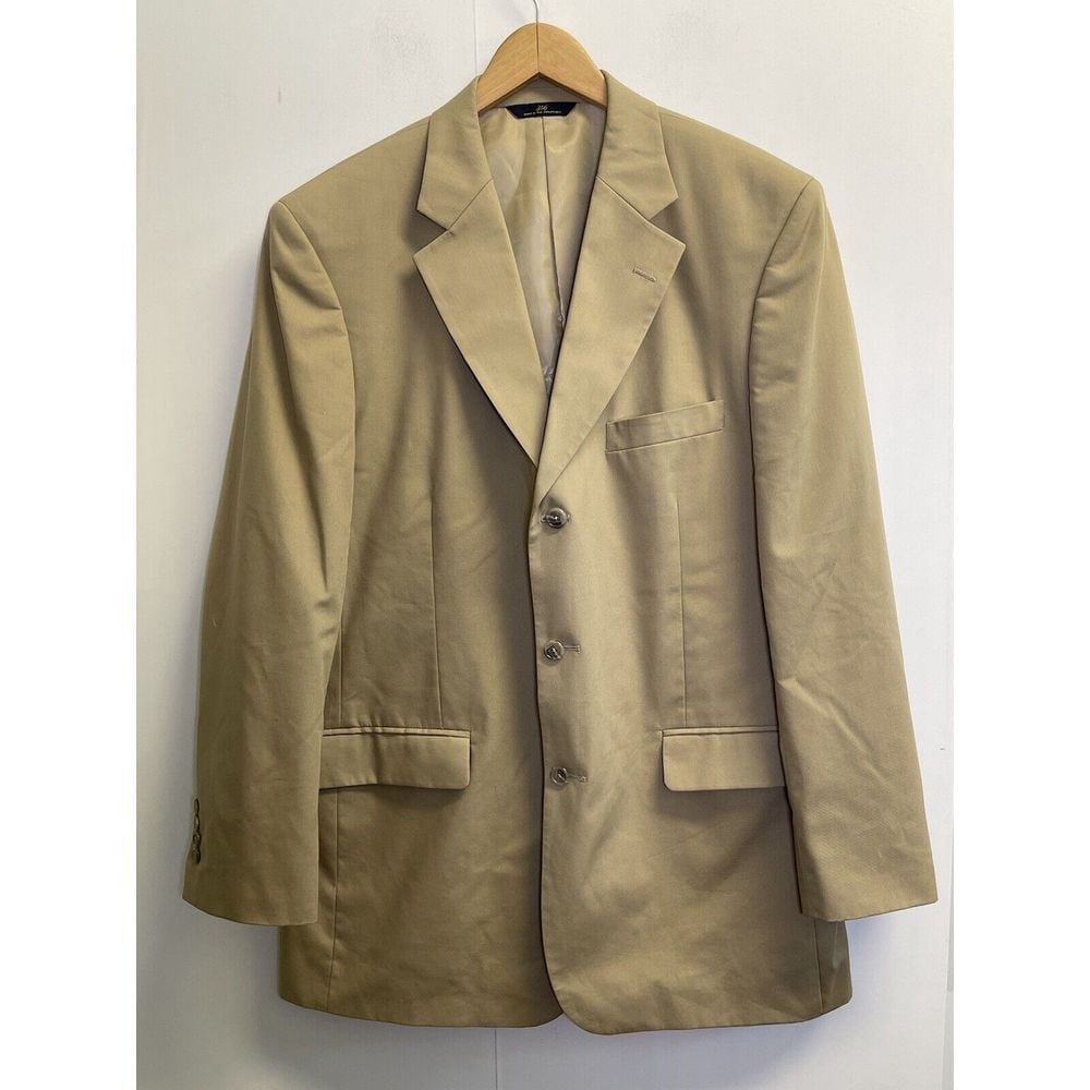 Brooks Brother 346 Blazer Mens 43L Khaki Cotton Blend 3 Button Beige Career