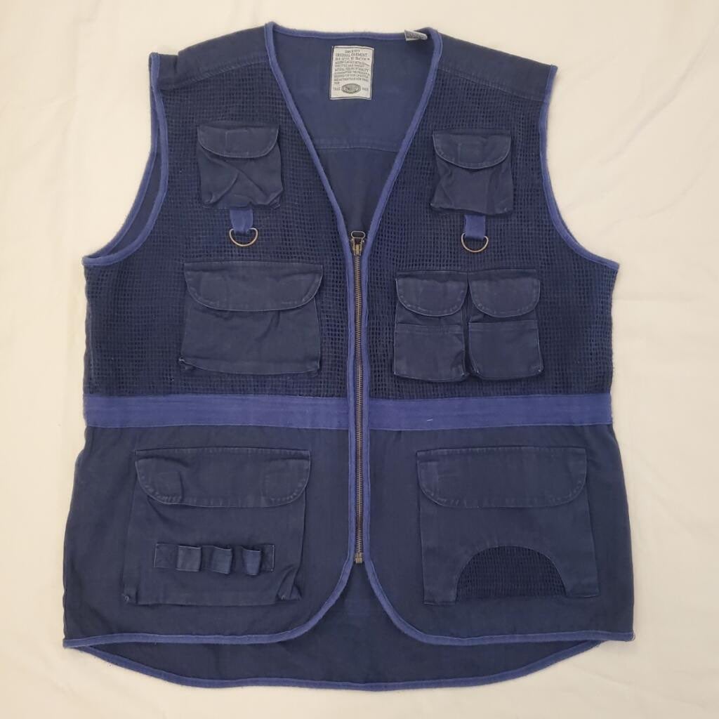 Large Navy Bugle Boy Utility Vest - 55% Ramie 45% Cotton - Zipper closure light