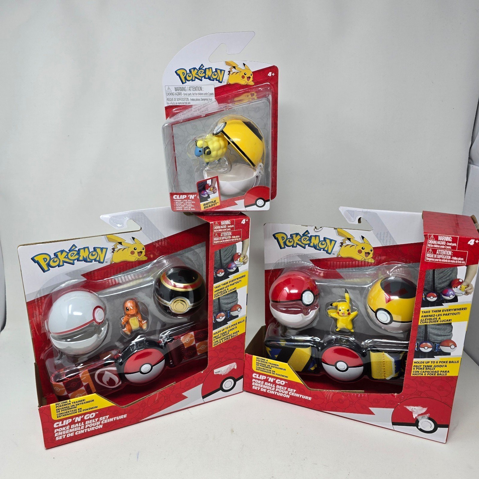 New Pokemon Clip N' Go Poke Ball Belt Set Lot Charmandar Pickachu 1 Mareep Ball.