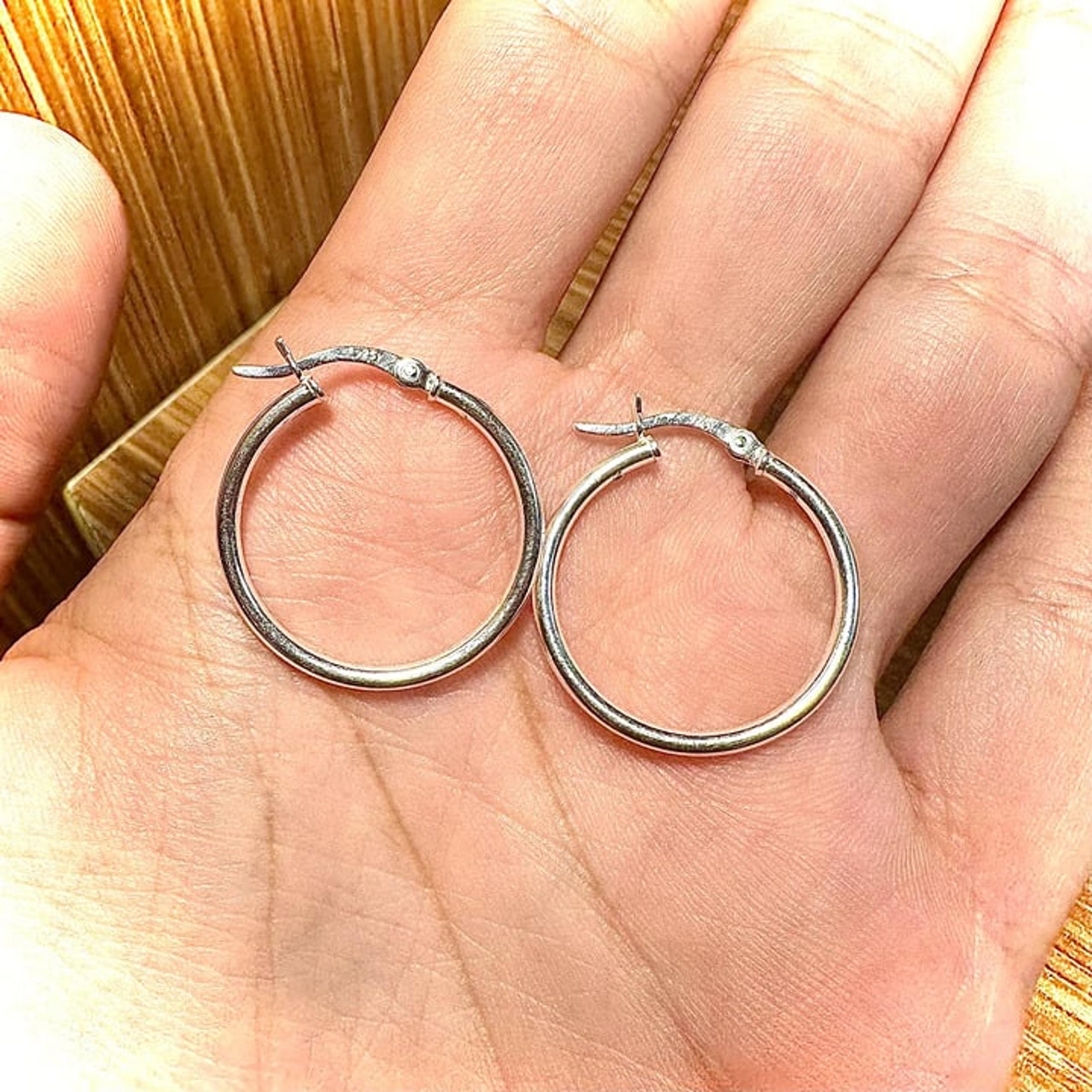 25mm Sterling Silver Round Hoops Earrings for Women