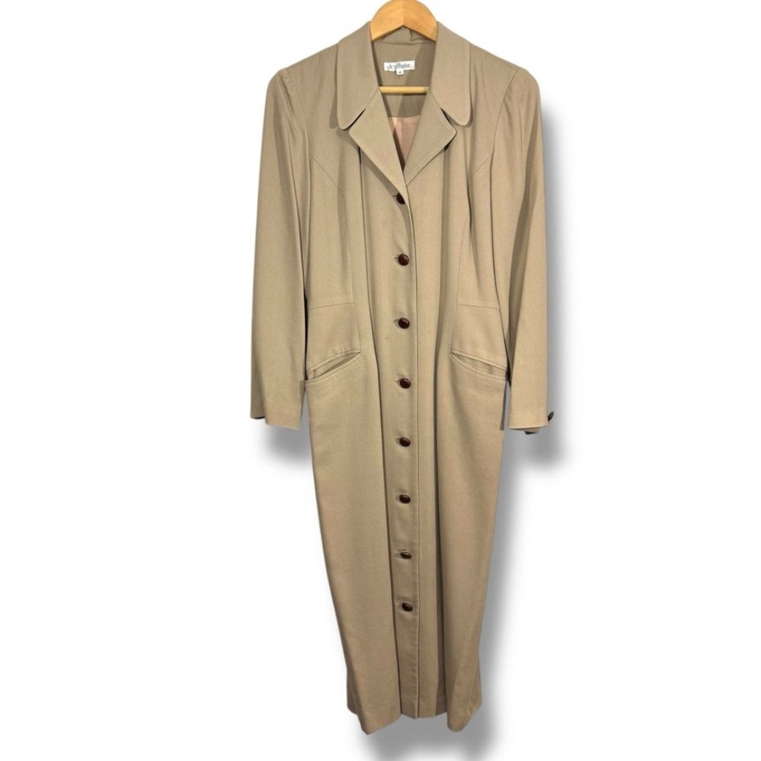 Vintage Ann Taylor Tan Button Down Trench Coat Jacket Dress