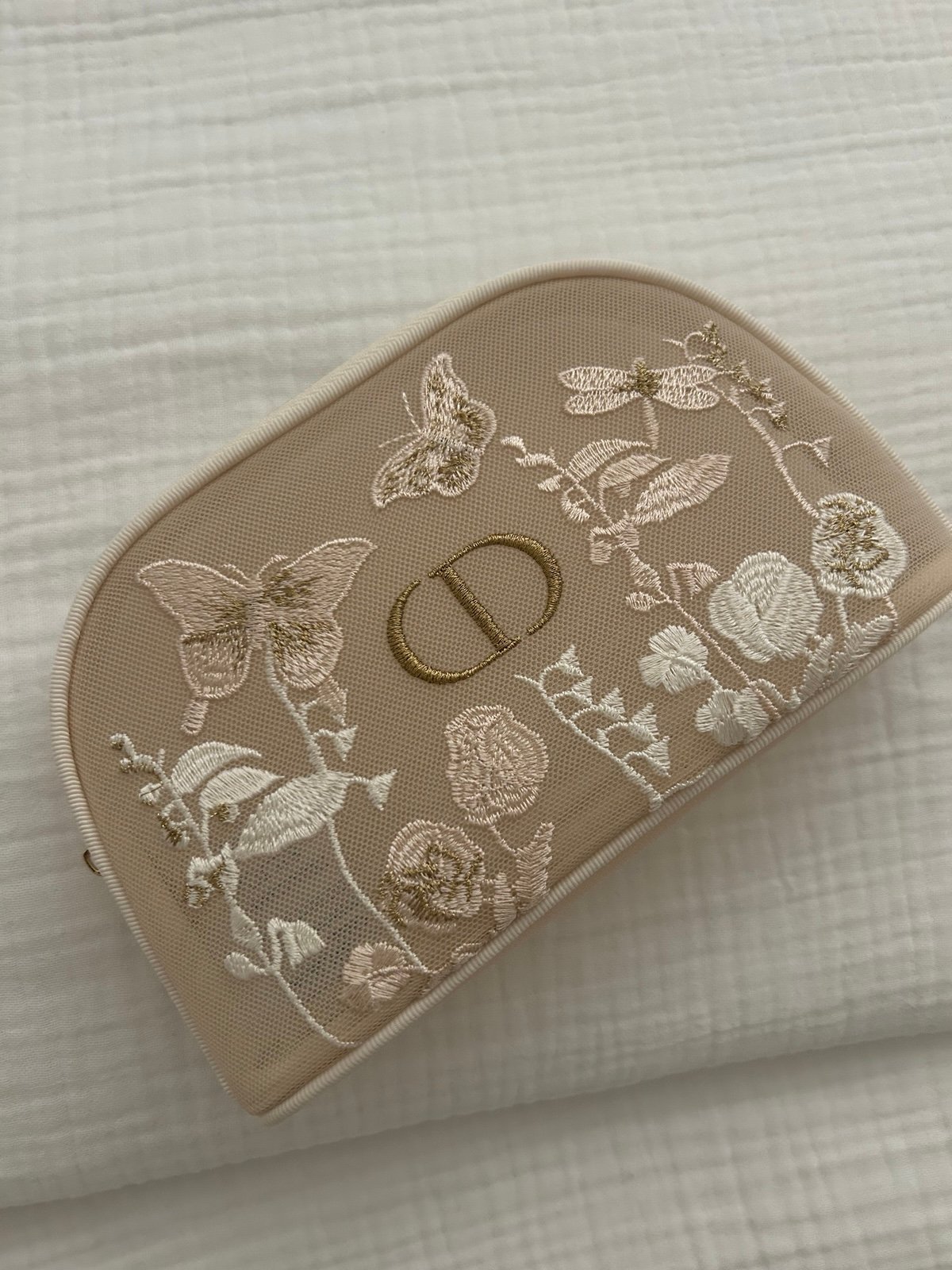 Dior Holiday Exclusive Butterflies & Flowers Embroidered Mesh Makeup Bag Pouch