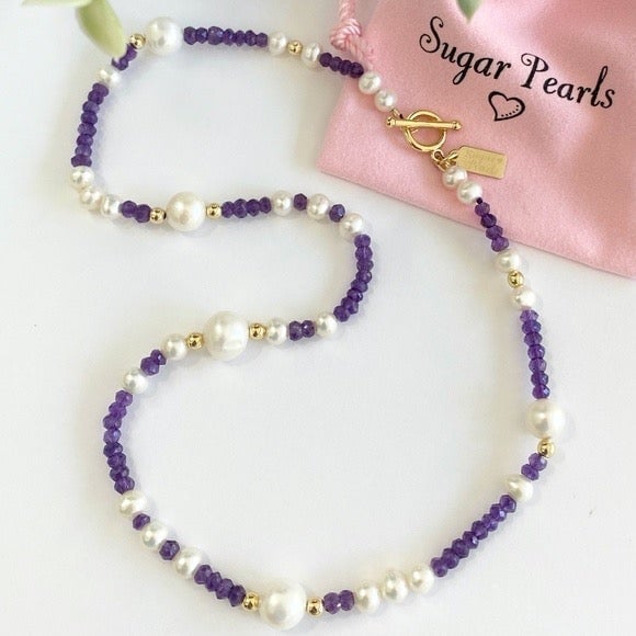 Pearl, Amethyst & 14K Gold Necklace